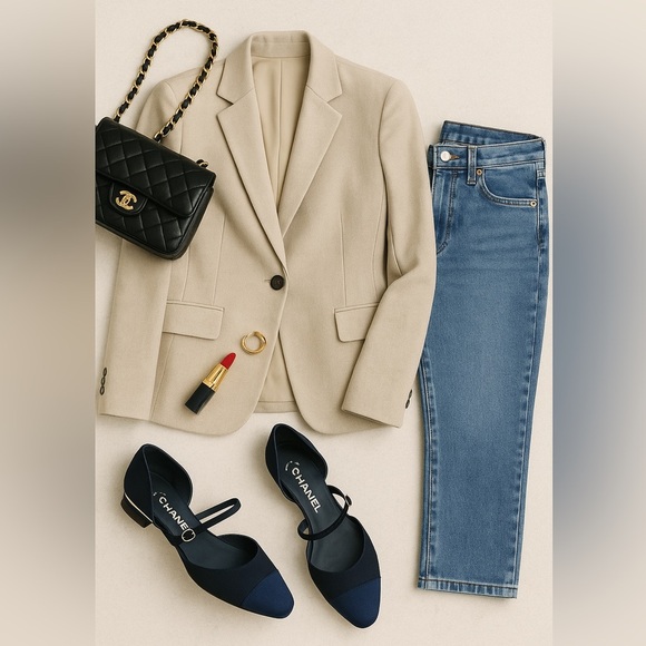 CHANEL Satin Mary Jane Flats CC Logo Navy Blue Size 38.5EU / 8.5US - Picture 16 of 16